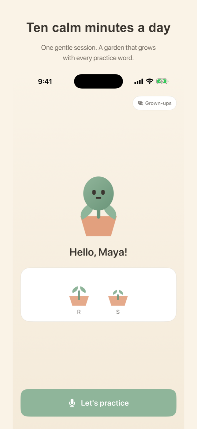 SpeechSeed parent progress screen